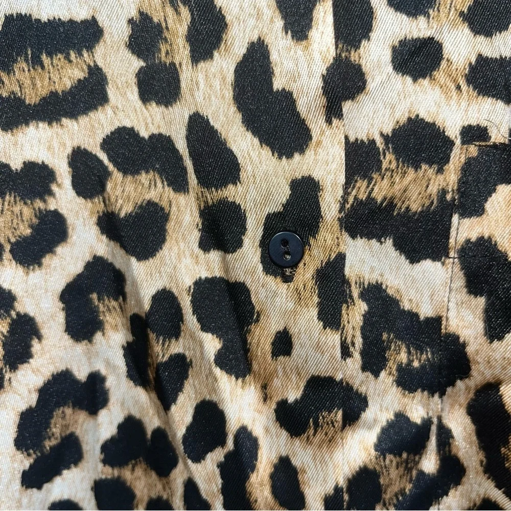 Zara Leopard Print Satin Button Down Blouse Long Sleeve Pocket Top Size S - Picture 6 of 6